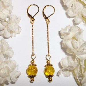 Earrings Long Gold and Yellow Jewelry Set Glamorous Elegant Jewelry Dangle 5271